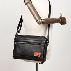 Fashion Black Mens Leather 10 inches Mens Small Messenger Bag Brown Courier Bag Postman Bag for Men