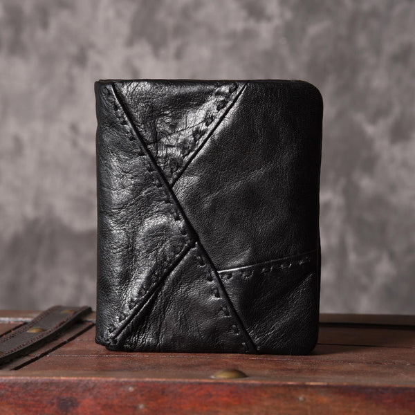 Handmade Mens Cool billfold Leather Wallet Men Small Slim Wallets Bifold for Men - imessengerbags