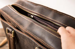 Coffee Leather Mens Briefcase Work Bag Laptop Bag Business Bag for Men