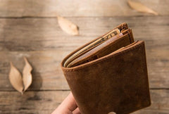 Cool Leather Vintage Mens Slim Small Wallets Zipper billfold Wallets for Men - imessengerbags