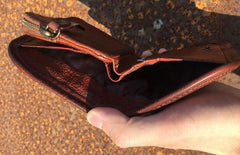 Handmade Genuine Rock Punk Leather Mens Cool Long Wallet Wristlet Bifold Clutch Wallet for Men