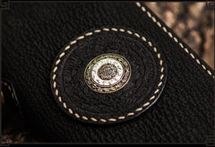 Handmade Leather Tibetan Mens Chain Biker Wallet Cool Leather Wallet Long Clutch Wallets for Men