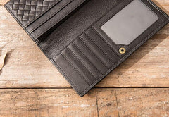 Cool Black Braided Leather Mens Long Wallet Long Wallet for Men - imessengerbags