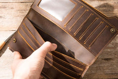 Vintage Cool Mens long Wallet Leather Wallet Long Wallet for Men - imessengerbags
