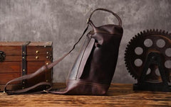Genuine Leather Mens Cool Chest Bag Sling Bag Crossbody Bag Travel Bag Hiking Bag for men