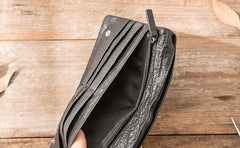 Cool Black Skull Leather Mens Long Wallet Long Wallet for Men - imessengerbags