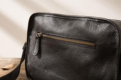 Cool Leather Black Mens Messenger Bag Vintage Shoulder Bag  for Men