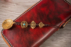 Handmade Leather Mens Chain Biker Wallet Cool Leather Wallet Long Phone Wallets for Men - imessengerbags