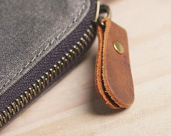 Cool Canvas Leather Mens Large Clutch Wallet Zipper Wristlet Bag Purse for Men