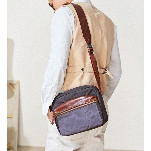 Canvas Mens Small Green Side Bag Canvas Messenger Bags Canvas Travel Courier Bag for Men - imessengerbags