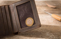 Coffee Cool Leather Mens Small Wallets Bifold Vintage Slim billfold Wallet for Men - imessengerbags