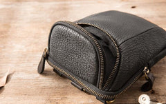 Black Leather Belt Pouch Mens Waist Bag Shoulder Bag for Men - imessengerbags