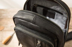 Leather Mens Black Sling Bag Sling Shoulder Bag Sling Backpack for men