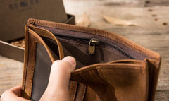 Cool Leather Vintage Mens Slim Small Wallets Zipper billfold Wallets for Men - imessengerbags