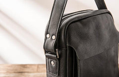 Black Small Leather Mens Shoulder Bags Messenger Bags for Men