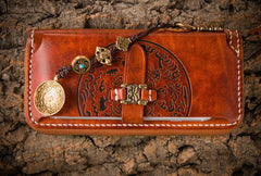 Handmade Leather Mens Chain Biker Wallet Cool Leather Wallet Long Phone Wallets for Men - imessengerbags