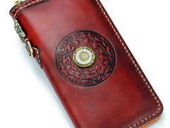 Handmade Leather Mens Chain Biker Wallet Cool Leather Wallet Long Phone Wallets for Men
