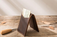 Coffee Cool Leather Mens Slim Small Wallets Bifold Vintage billfold Wallet for Men - imessengerbags