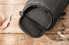 Black Leather Belt Pouch Mens Waist Bag Shoulder Bag for Men