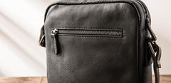 Black Small Leather Mens Shoulder Bags Messenger Bags for Men