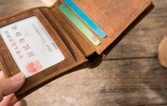 Cool Leather Vintage Mens Slim Small Wallets Zipper billfold Wallets for Men - imessengerbags