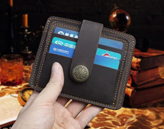 Handmade Leather Floral Mens Cool Front Pocket Wallet Short Wallet Card Holder Small Card Slim Wallets for Men
