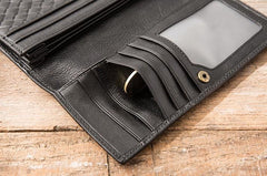 Cool Black Braided Leather Mens Long Wallet Long Wallet for Men - imessengerbags