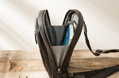Leather Mens Black Sling Bag Sling Shoulder Bag Sling Backpack for men