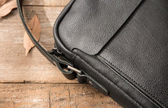 Black Small Leather Mens Shoulder Bags Messenger Bags for Men