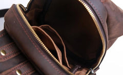 Genuine Leather Mens Cool Chest Bag Sling Bag Crossbody Bag Travel Bag Hiking Bag for men - imessengerbags
