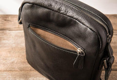 Black Small Leather Mens Shoulder Bags Messenger Bags for Men