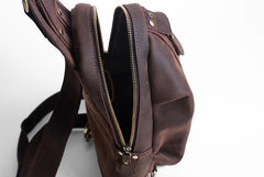 Genuine Leather Mens Cool Chest Bag Sling Bag Crossbody Bag Travel Bag Hiking Bag for men - imessengerbags