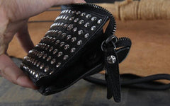 Genuine Leather Mens Clutch Cool Slim Wallet Long Zipper Clutch Wristlet Wallet for Men - imessengerbags