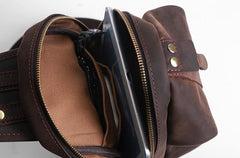 Genuine Leather Mens Cool Chest Bag Sling Bag Crossbody Bag Travel Bag Hiking Bag for men - imessengerbags