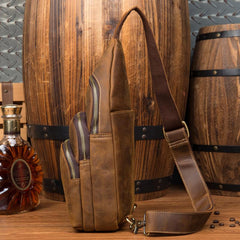 Leather Mens Cool Sling Bag Crossbody Bag Chest Bag for men