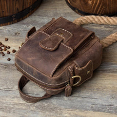 Casual Brown Leather Small Side Bags Waist Bag Belt Pouch Messenger Bag Courier Bag for Men