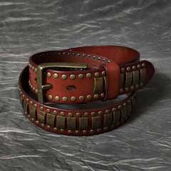 Black Fashion Leather Metal Rock Belt Motorcycle Belt Brown Punk Leather Belt For Men - imessengerbags