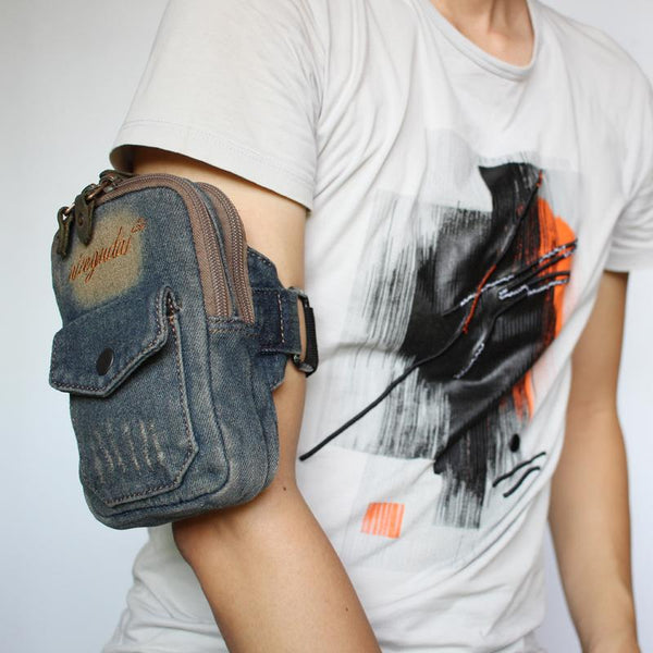 Blue Jean Cell Phone HOLSTER Arm Pouches for Men Arm Bags Arm HOLSTER For Men