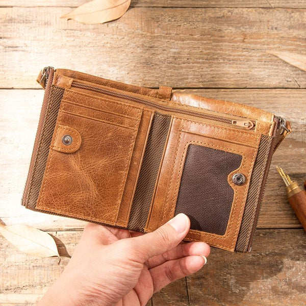 Brown Leather Mens Bifold Wallet Brown Small Wallet Front Pocket Wallet billfold Wallet for Men - imessengerbags
