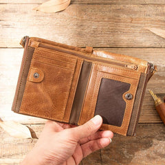 Brown Leather Mens Bifold Wallet Brown Small Wallet Front Pocket Wallet billfold Wallet for Men