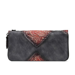 Brown Vintage Wallet Leather Mens Womens Tooled Long Wallet Zipper Black Clutch Wallet For Men - imessengerbags