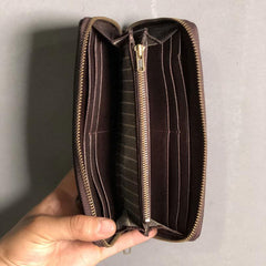 Genuine Leather Mens Cool Long Leather Phone Wallet Zipper Clutch Wallet for Men - imessengerbags