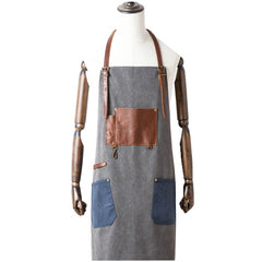 Vintage Canvas Leather Mens Womens Gray Craftsman Apron Cafe Staff Apron Work Apron for Men - imessengerbags