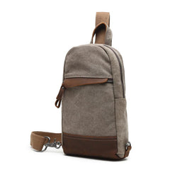Cool Canvas Leather Mens Sling Bag Chest Bag Gray One Shoulder Backpack for Men - imessengerbags