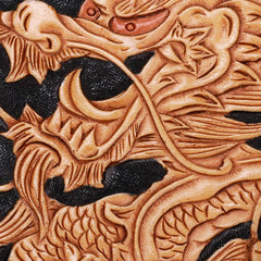 Handmade Leather Mens Clutch Wallet Cool Chinese Dragon Tooled Wallet Long Zipper Wallets for Men - imessengerbags