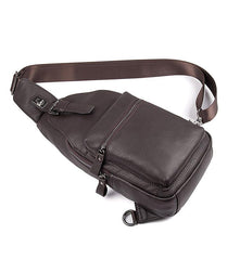 Black Leather Men's Sling Bag Coffee Chest Bag One Shoulder Backpack For Men