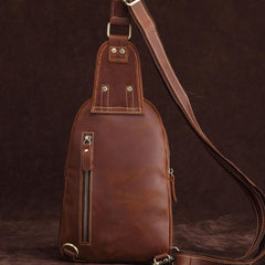 Cool Dark Brown Mens Leather One Shoulder Backpack Chest Bag Sling Bag For Mens - imessengerbags