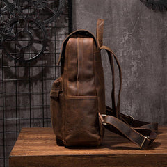Black Cool Mens Leather 15inch Laptop Backpack Leather School Backpack Travel Backpack for Men - imessengerbags