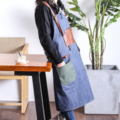 Canvas Leather Mens Womens Gray Craftsman Cafe Staff Clothes Work Apron for Men - imessengerbags
