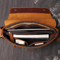Brown Leather Mens 10 inches SMall Laptop Side Bag Courier Bag Messenger Bag Postman Bag For Men